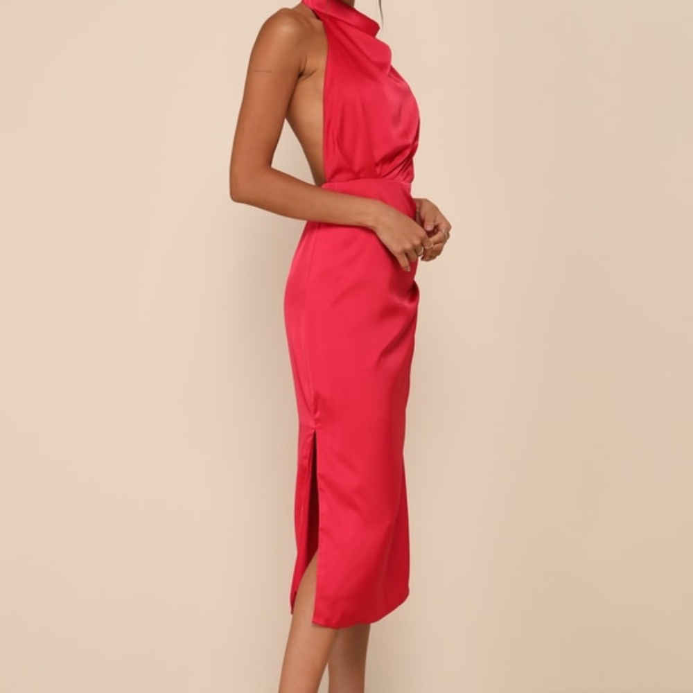 Lulu's Vibrant Pink Satin Midi Dress